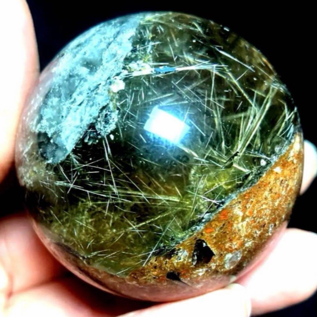 46mm ゴールドルチルクォーツ　丸玉　スフィア　金針水晶