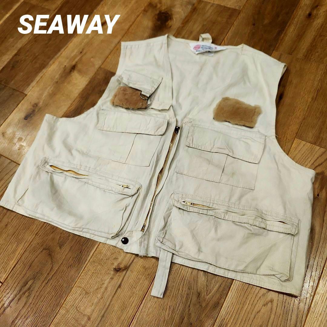 【希少】SEAWAY80〜90年代フィッシングベスト ライトベージュ　 M