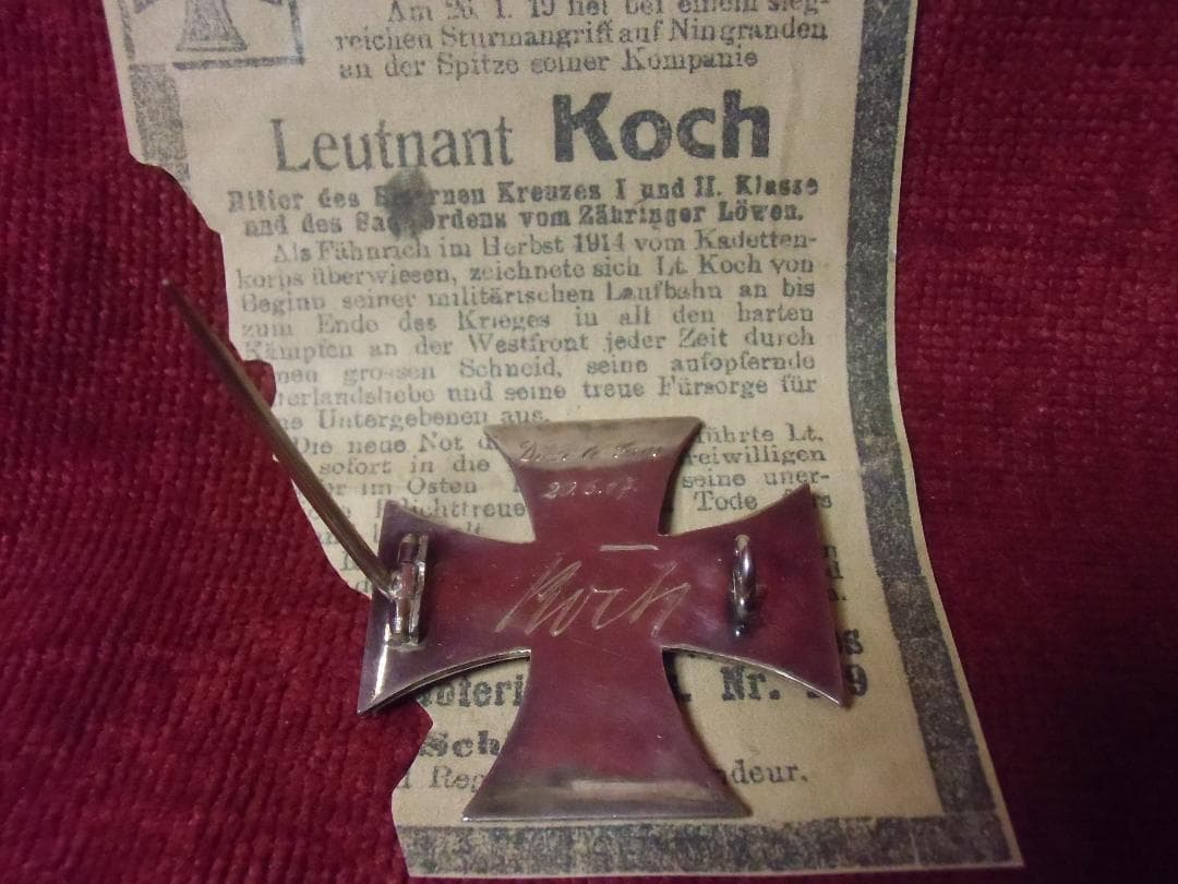 Ｗ帝政ドイツ軍/プロイセン王国＊１９１４年制定＊鉄十字勲章１級授章者名入（実物）