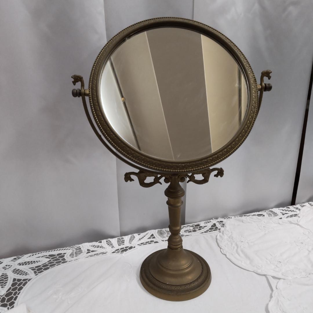 アンティーク仕上げ　鏡 ミラー スタンドミラー 卓上ミラー 卓上鏡 真鍮　ゴール