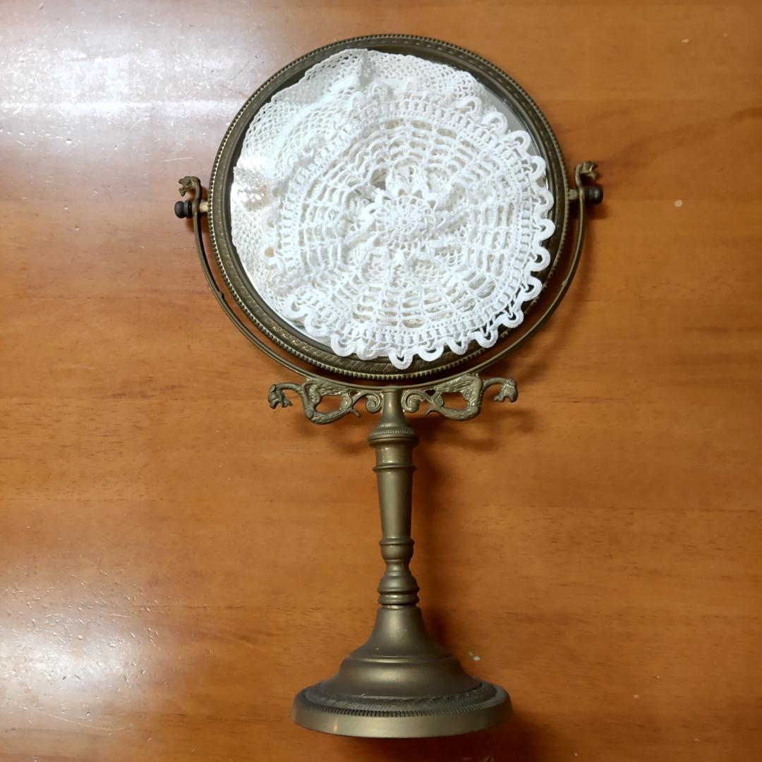 アンティーク仕上げ　鏡 ミラー スタンドミラー 卓上ミラー 卓上鏡 真鍮　ゴール