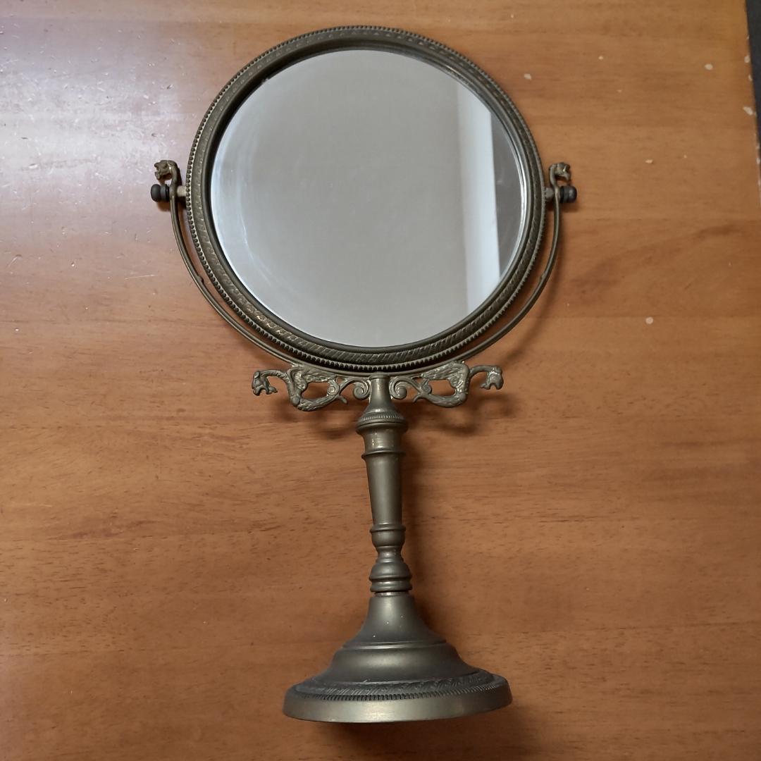 アンティーク仕上げ　鏡 ミラー スタンドミラー 卓上ミラー 卓上鏡 真鍮　ゴール