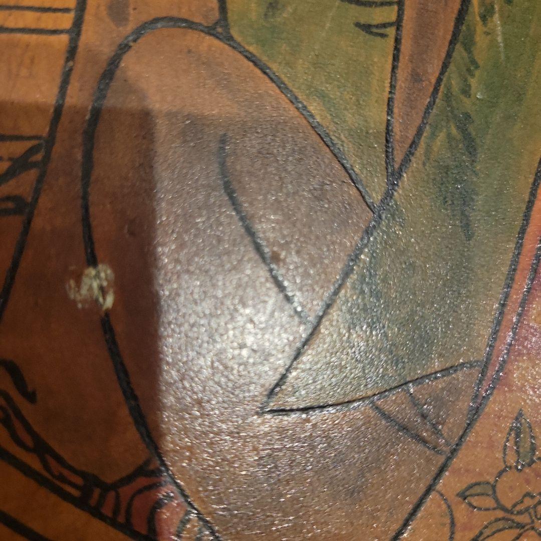 浮世絵風木製トレー 革 和風 アンティーク ヴィンテージ レア トレイ