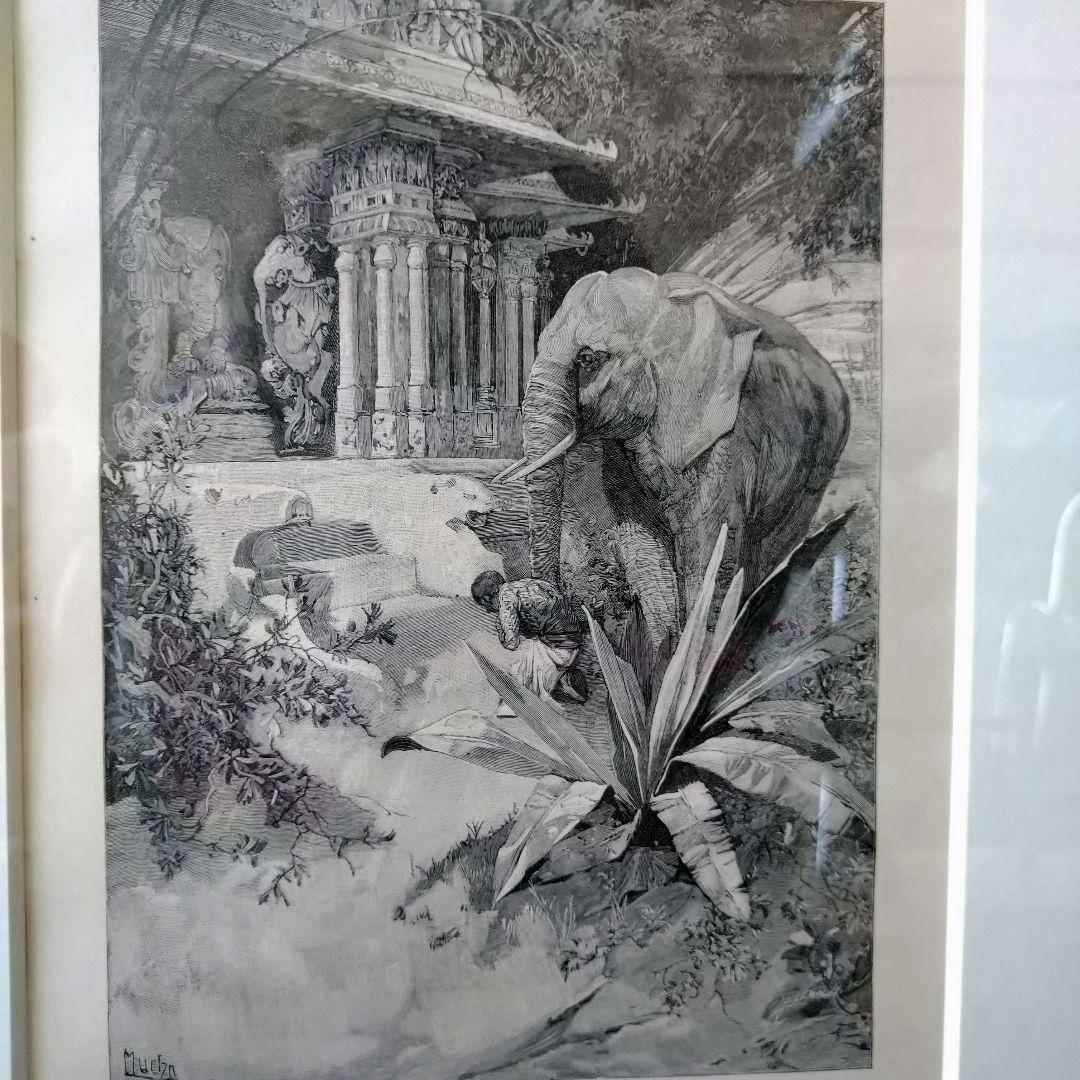 ＊アルフォンス・ミュシャ額装＊「白い象の伝説」初版挿絵リトグラフ③