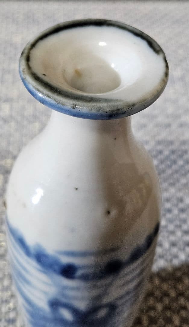 中国古美術　中国古陶磁器　清朝清代　青華　染付　水辺に鳥の図　小瓶　花入　鼻煙壺