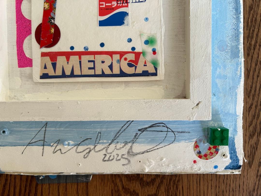 コラージュアート作品　ミクストミディア　和紙　ペイント　アメリカ