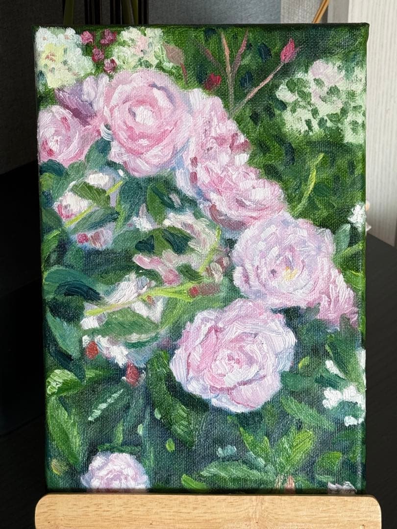 「薔薇満開」　手描き　油絵　風景画　原画　油彩画　花　バラ