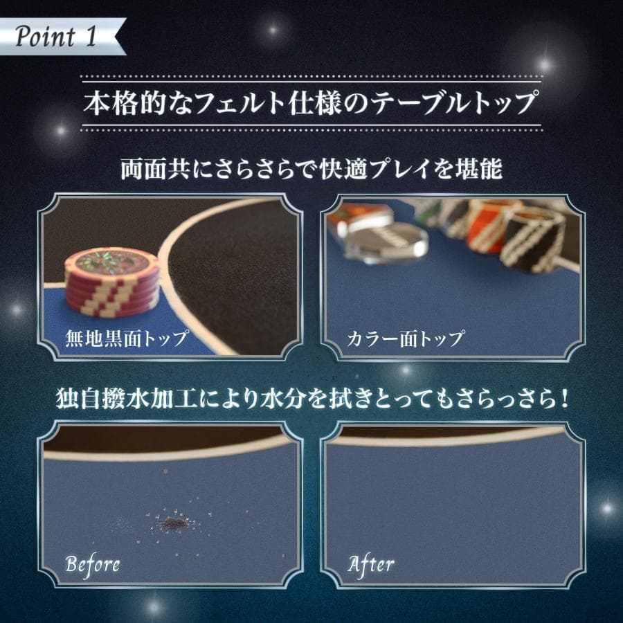 ポーカーテーブル 折りたたみ 10人対応 最大500枚チップラック付（ブラック）