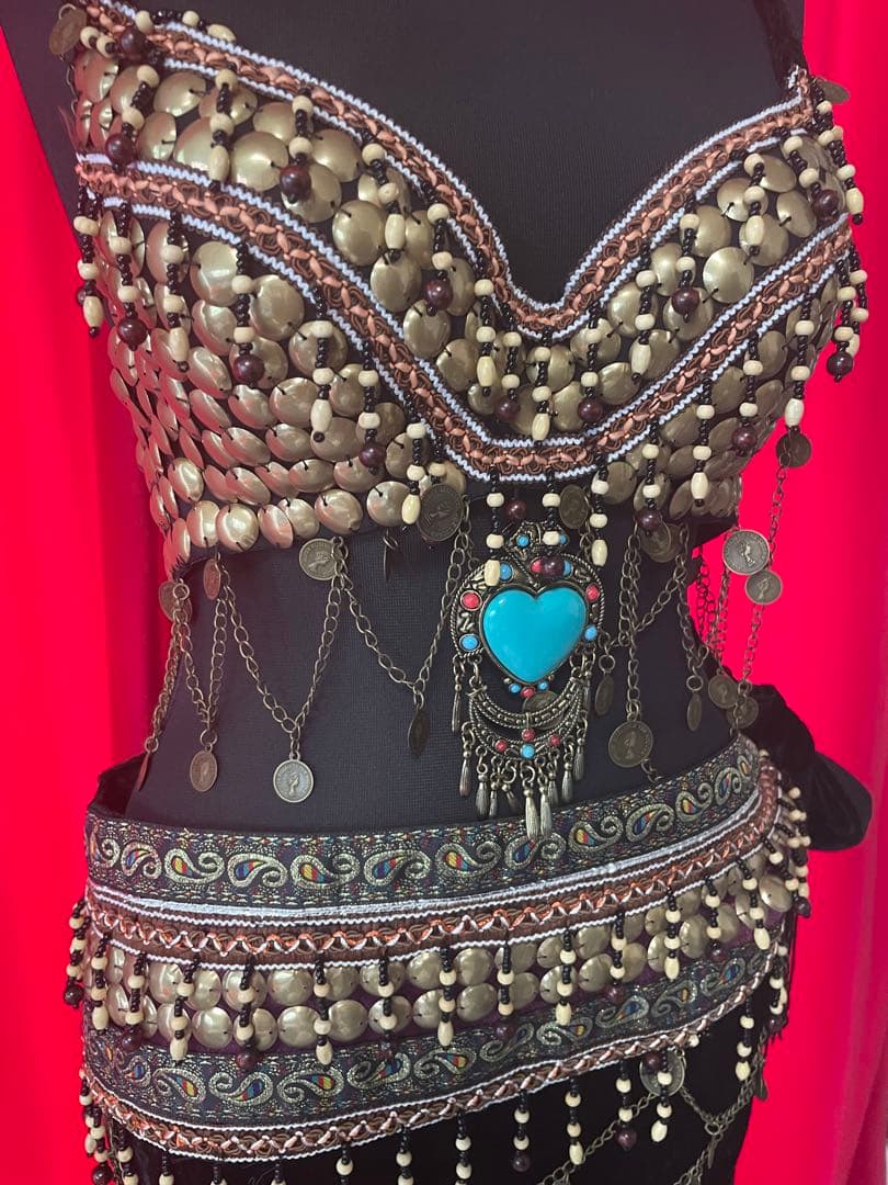 ベリーダンスブラベルトセットトライバルフュージョン コスチューム Mサイズ黒