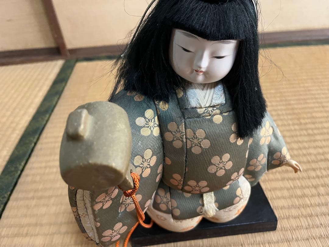 市松人形 青色花模様 木製