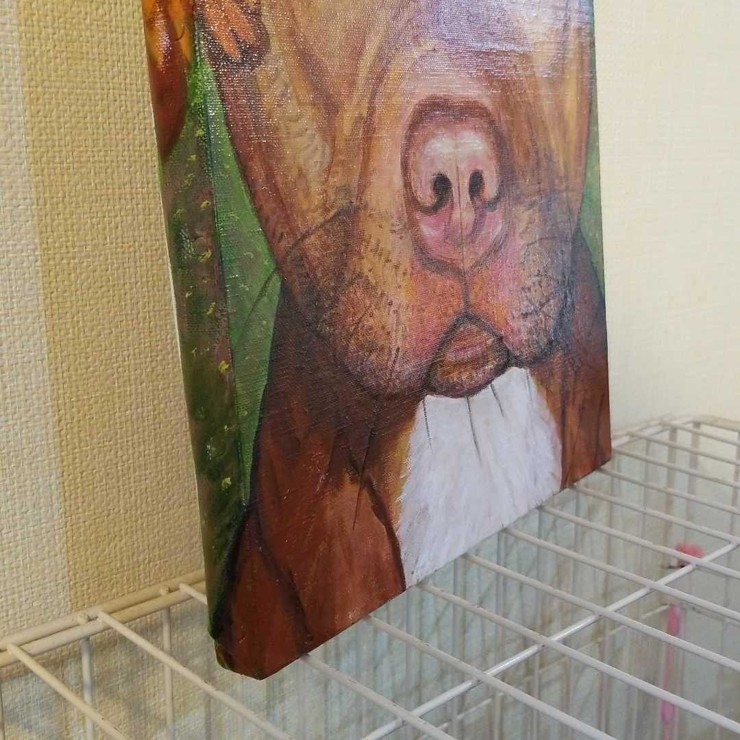 油絵　花冠の犬