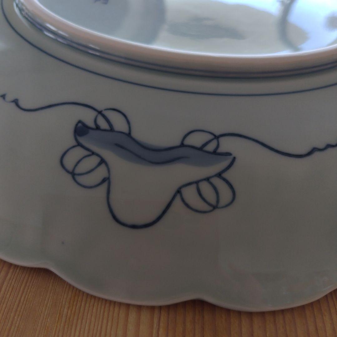 肥前の器青赤花柄波型皿