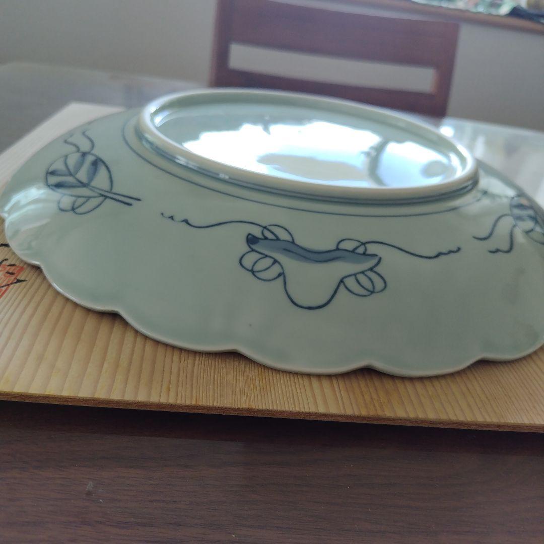 肥前の器青赤花柄波型皿