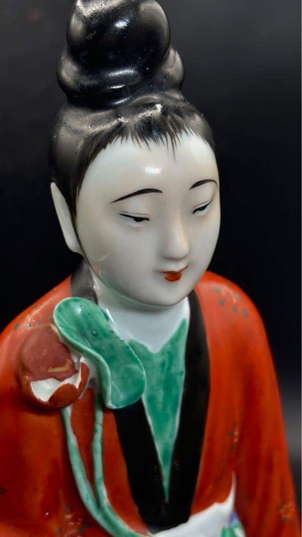 中国美術 古玩 色絵陶人形 陶器人形 高さ約33cm 置物 オブジェ 古董品