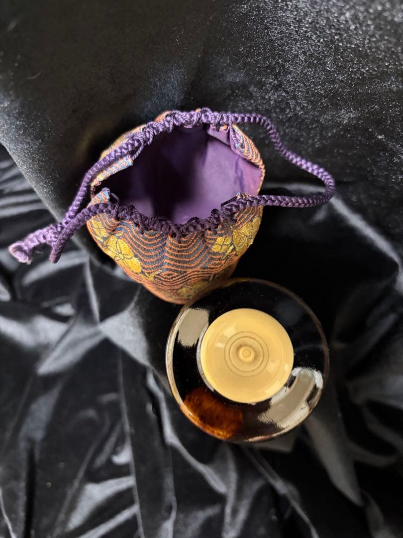 桶谷定一 陶器茶道具 骨董品 茶入れ 茶道具 直径5.5cm×高8cm巾着袋付き