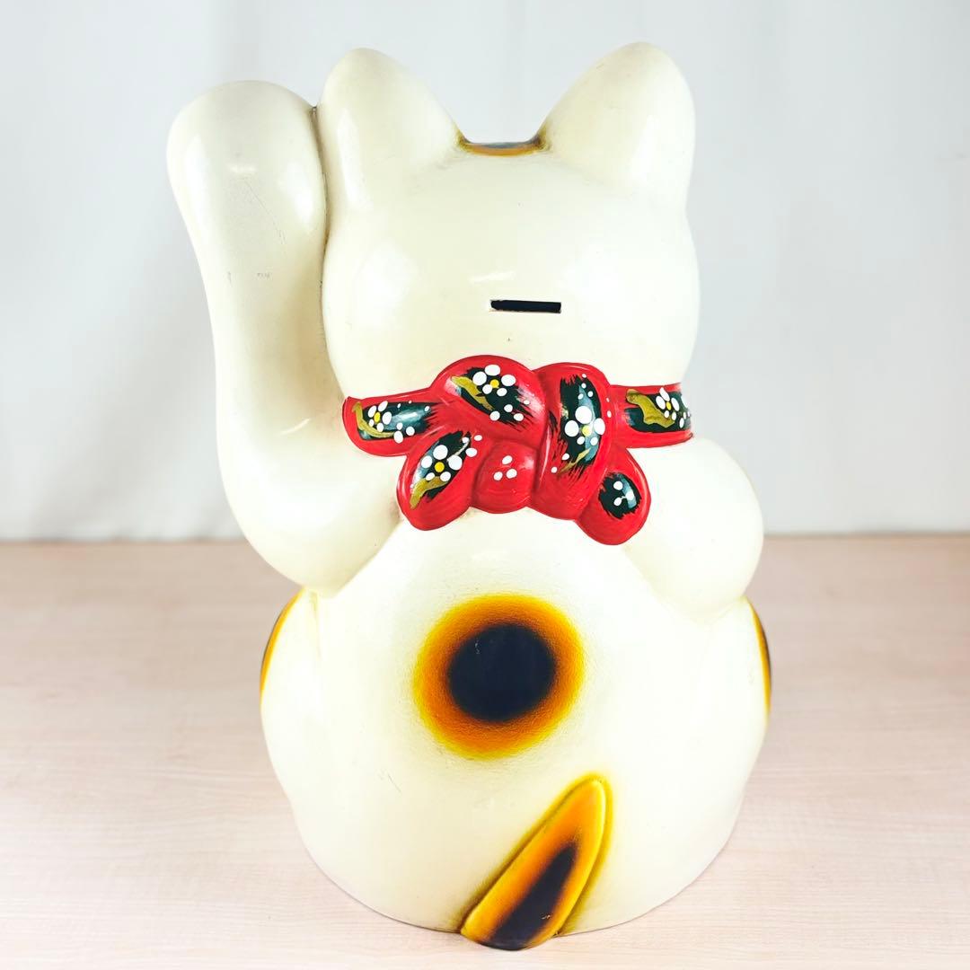 特大 招き猫 42cm 白猫 縁起物 左手上げ 商売繫盛 千客万来