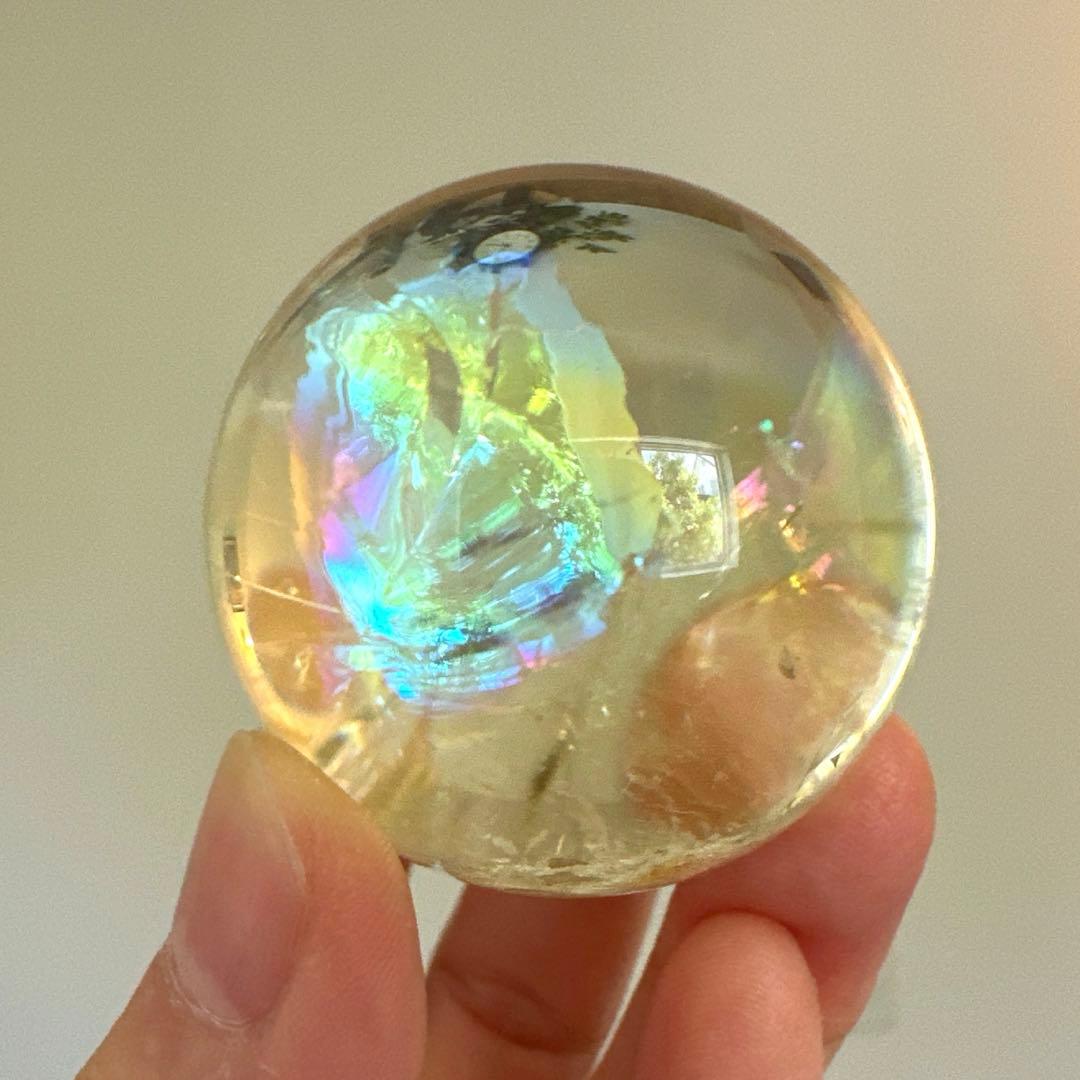 シトリン　高品質　スフィア　4.1㎝　レインボーシトリン