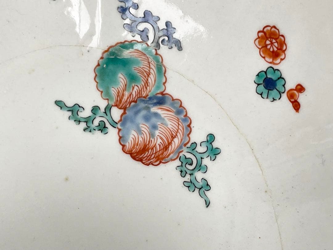 骨董　アンティーク　色絵　柿右衛門　花文様　鞠　輪花縁　鉢　菓子鉢