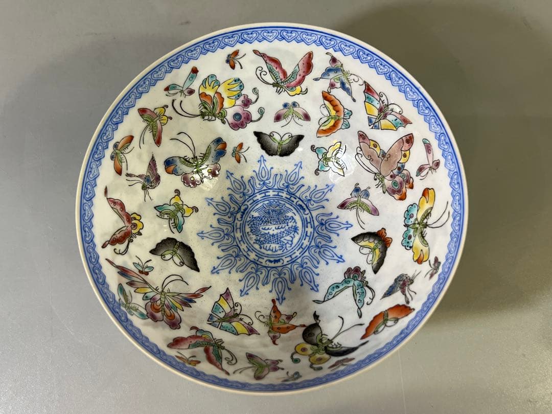 DT699 中国 薄胎 色絵蝶紋 碗