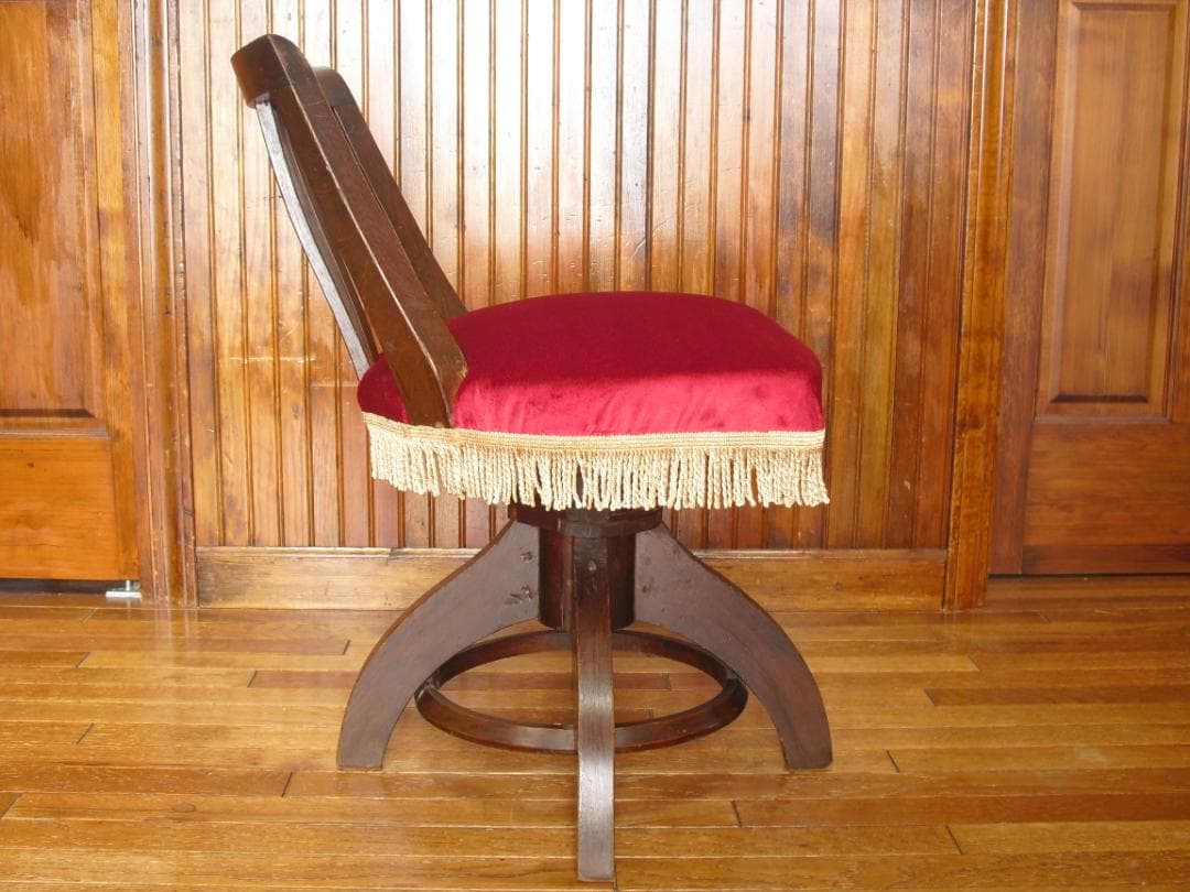 アンティーク ドクターチェア☆木製 回転椅子☆手触り良いベルベット/ビロード張り