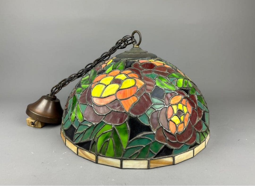 昭和レトロ ステンドグラス ランプ 照明 高級 真鍮 工芸硝子 本物