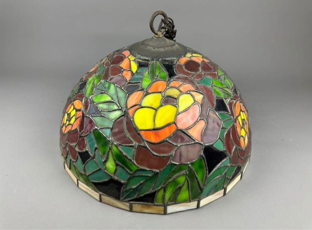 昭和レトロ ステンドグラス ランプ 照明 高級 真鍮 工芸硝子 本物