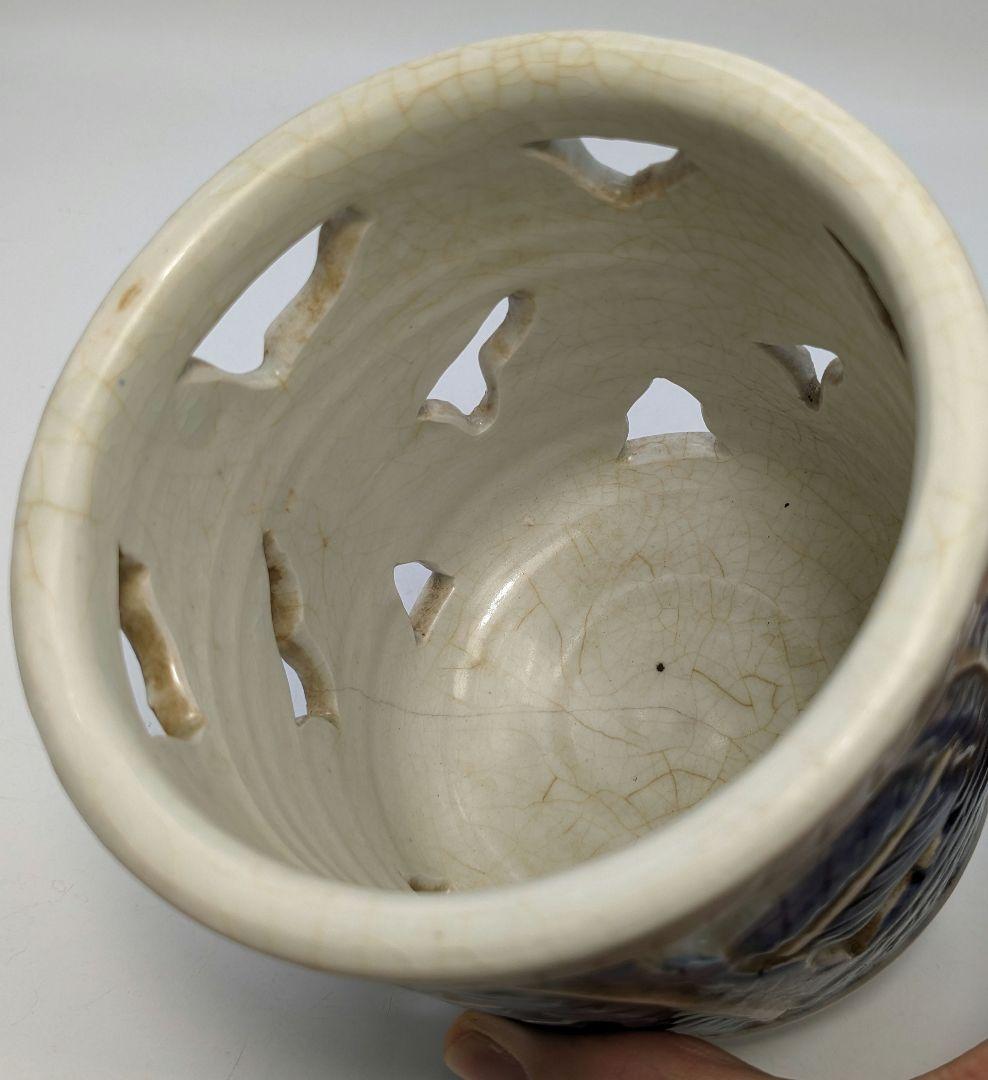 李朝 白磁染付筆筒 高麗白磁 李氏朝鮮 文房具 書道具 ペン立て 筆立て 置物