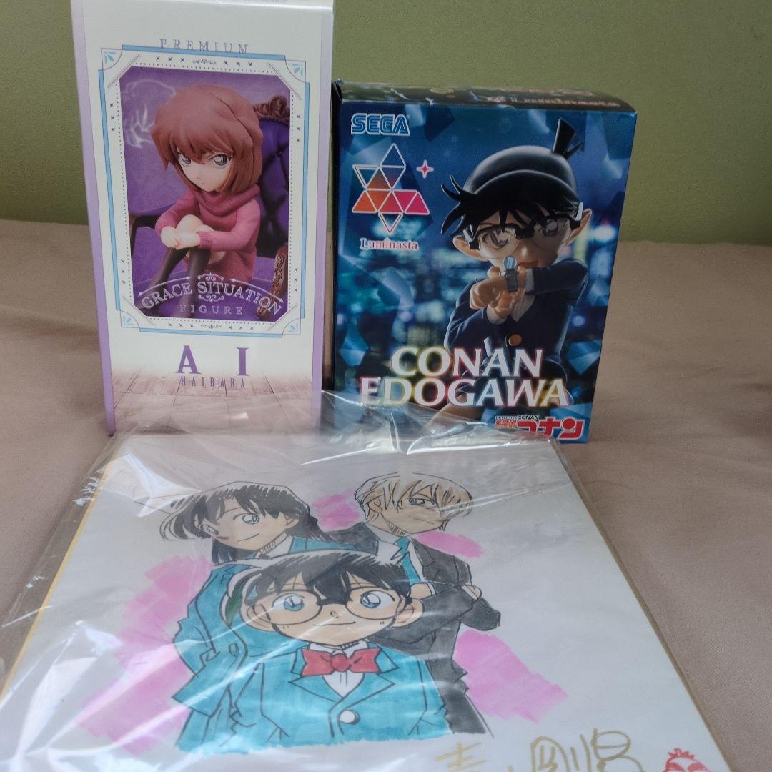 休日セール　名探偵コナン　青山剛昌　直筆サインイラスト肉筆　フィギュア　セット