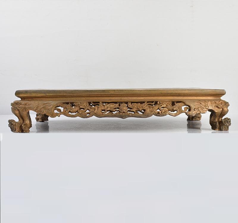 中国　古銅鍍金　龍彫　宣徳銅平卓　重さ約8.82㎏　D　R4443C