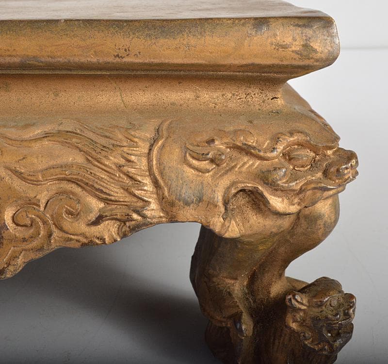 中国　古銅鍍金　龍彫　宣徳銅平卓　重さ約8.82㎏　D　R4443C