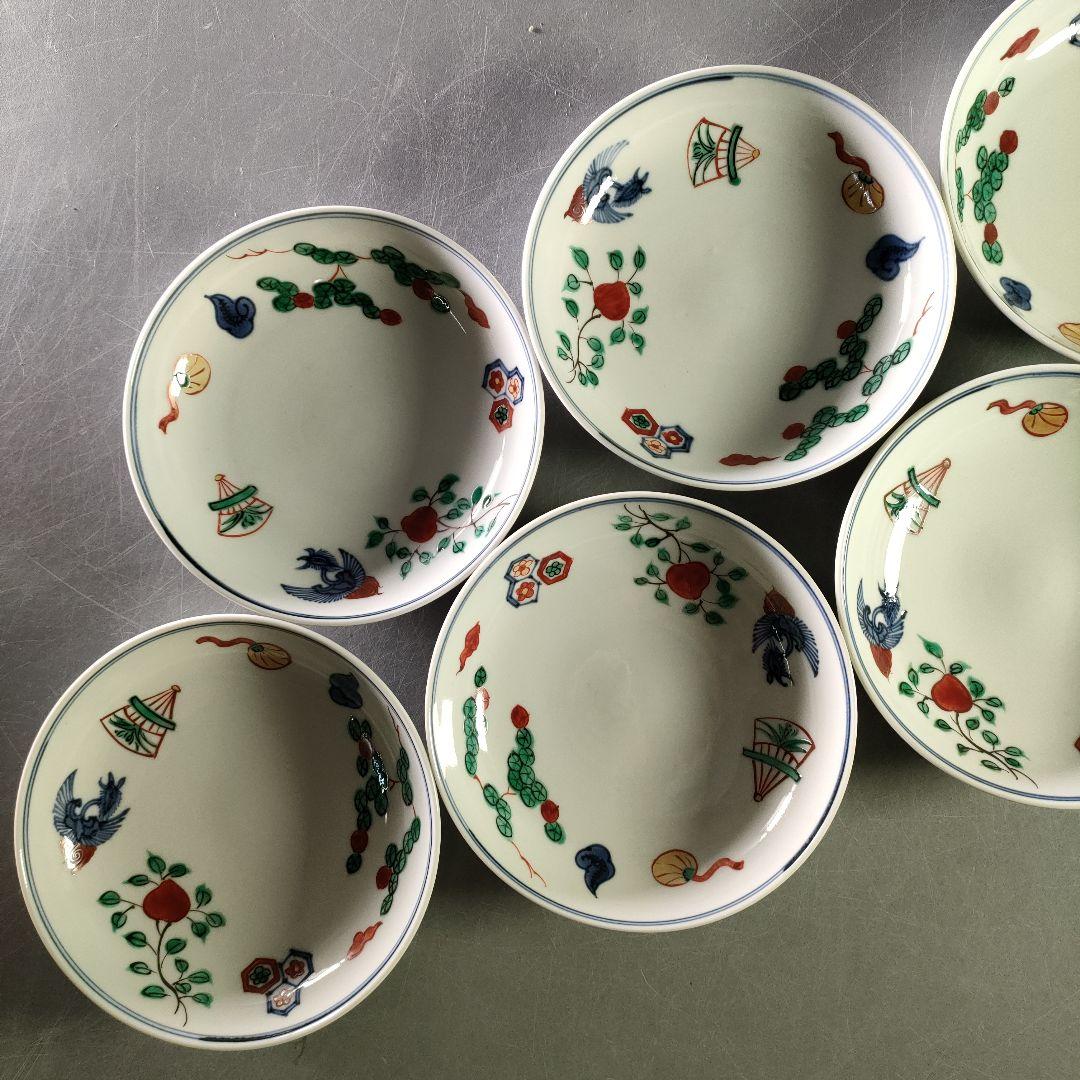 A940-5/萬暦意鳳凰画中皿7客/小皿/小鉢/向付/銘々皿/色絵/