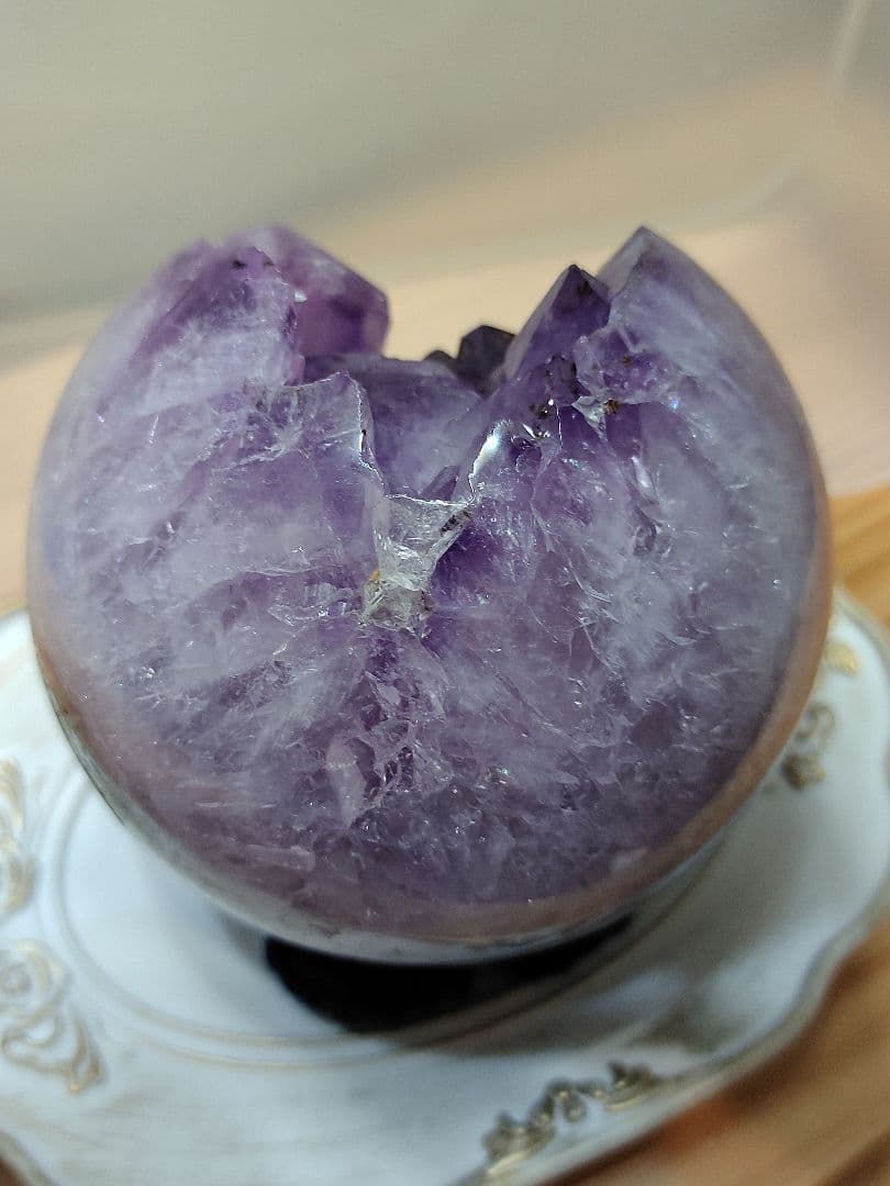 レア アメジスト笑口 金針ルチル入り 直径10.5cmブラジル産アメシスト丸玉