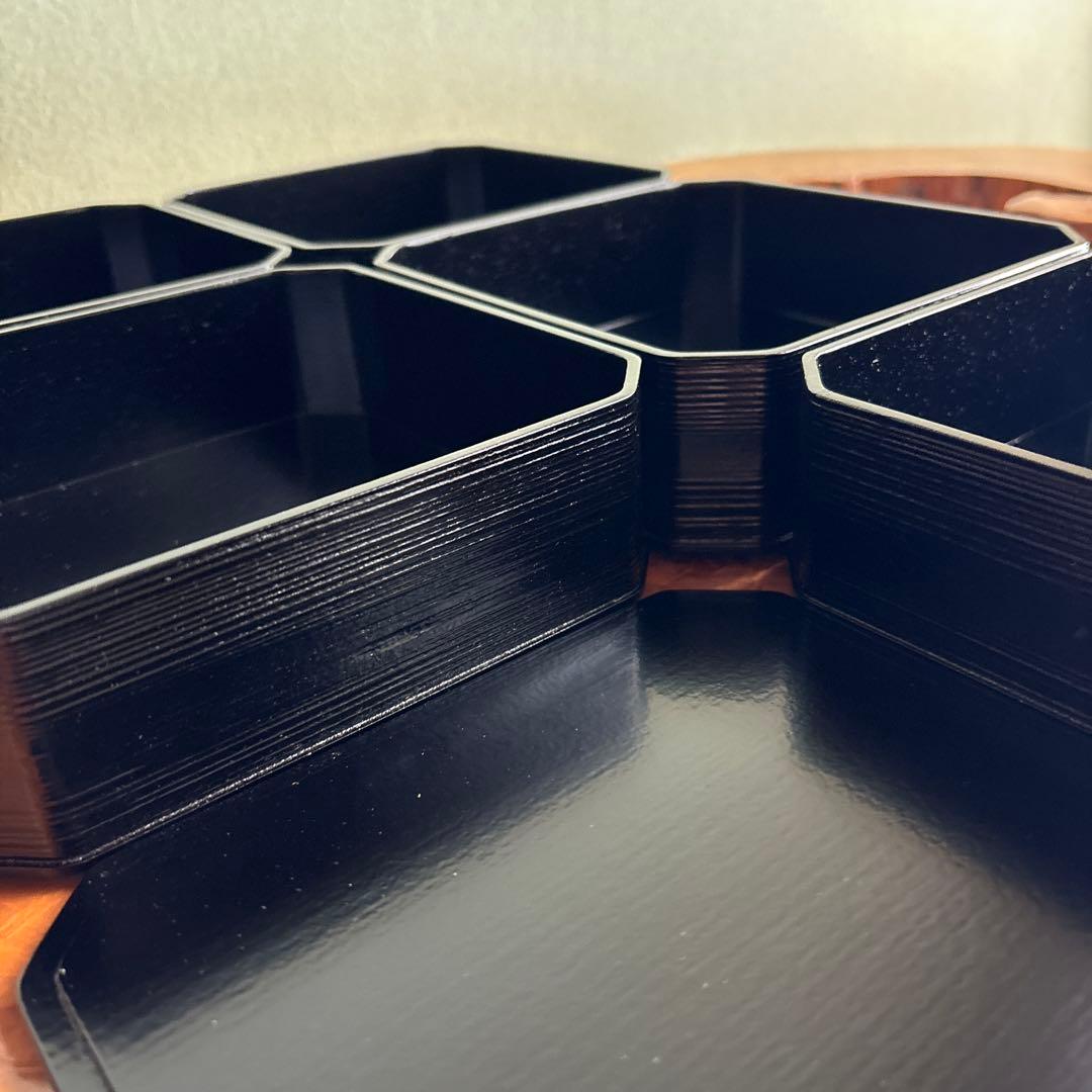 山中塗 中谷秀斉 黒一閑 五段縁高重 重箱 共箱 茶道具