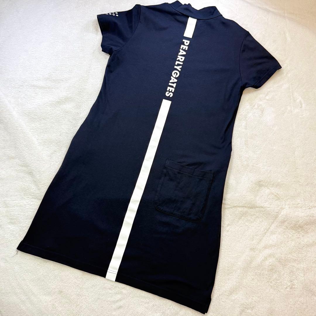 美品‼️PEARLY GATES モックネックワンピース背面ラインロゴ 0 日本製