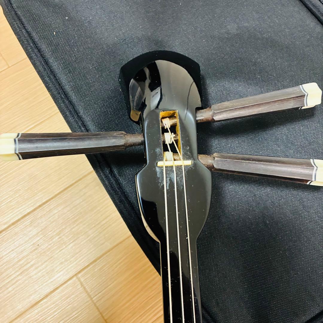 沖縄三線　本皮　蛇皮　強化張り ソフトケース付　初心者　三味線　黒塗