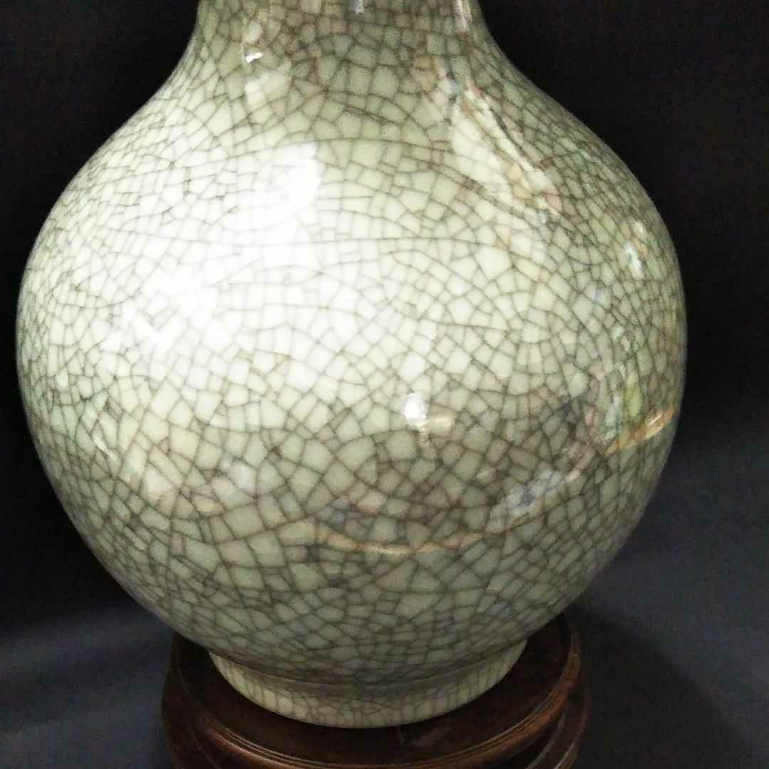 ※中国古美術/青磁氷列紋天球瓶(底款:官)