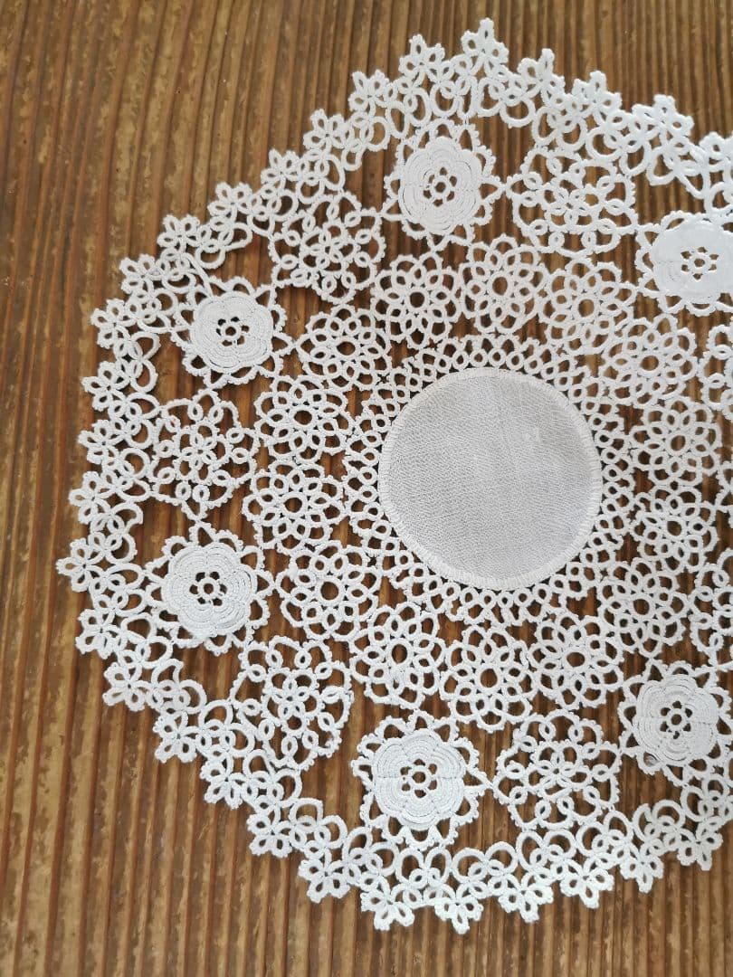 アンティーク アイリッシュリネン クロシェ編み花モチーフ ドイリー タティング風