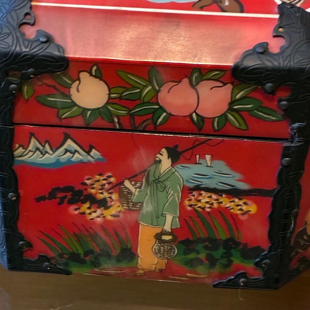 ヴィンテージ 中国　宝石箱　ジュエリーボックス　八角形　レア　赤