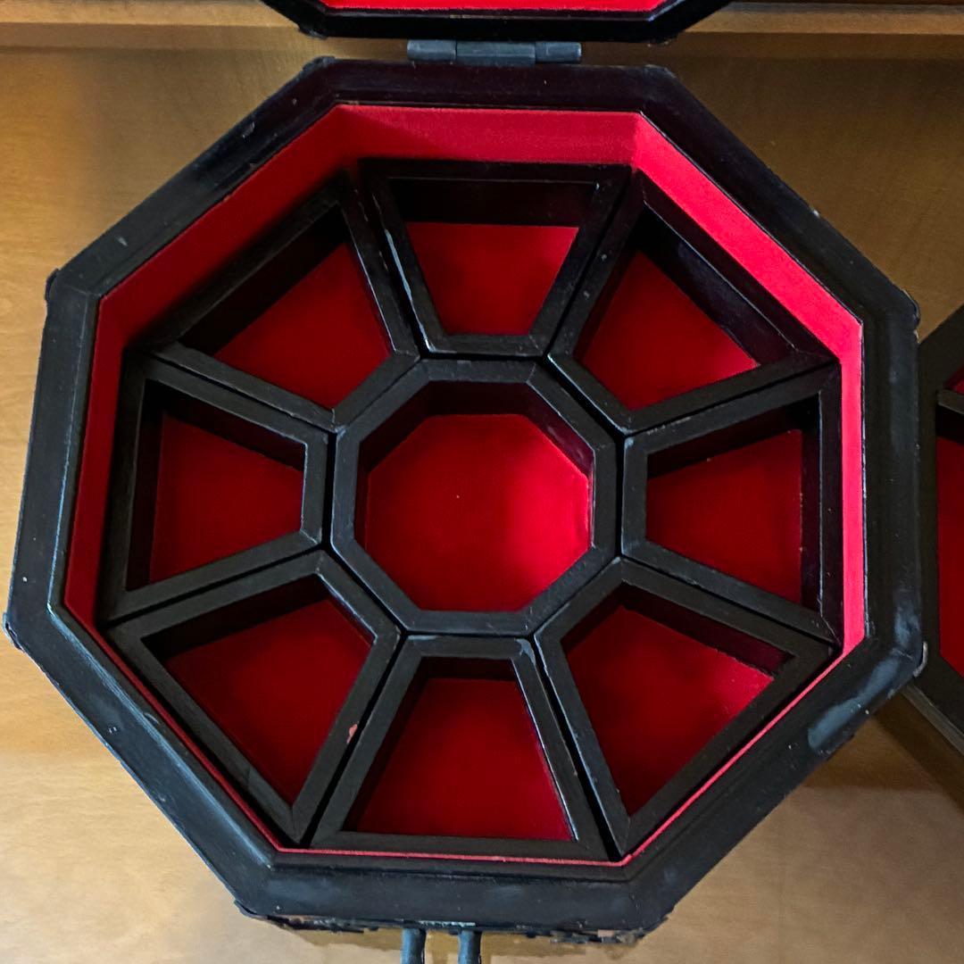 ヴィンテージ 中国　宝石箱　ジュエリーボックス　八角形　レア　赤