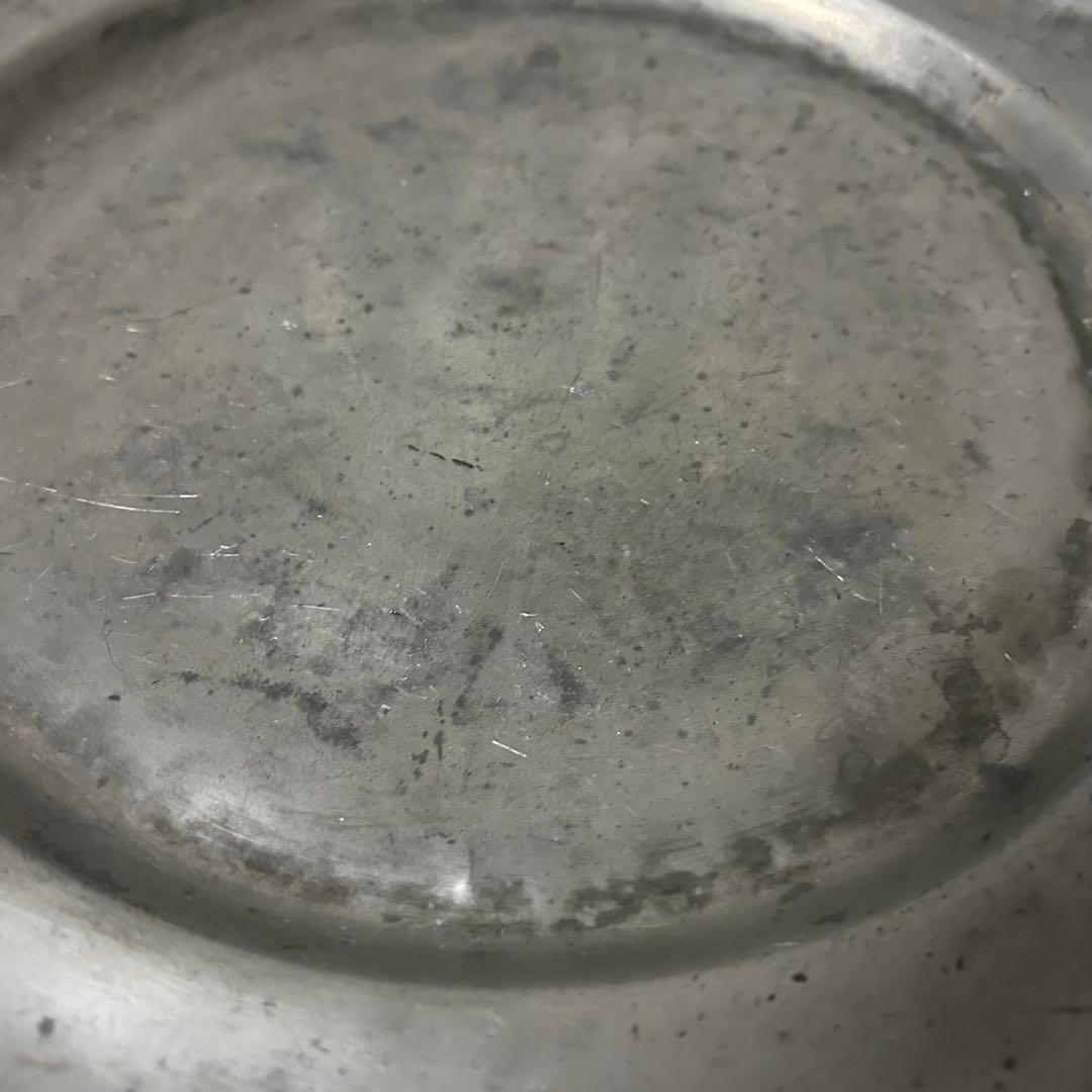 フランスアンティーク　花リムピューター 大皿　32センチ　蚤の市　仏ブロカント