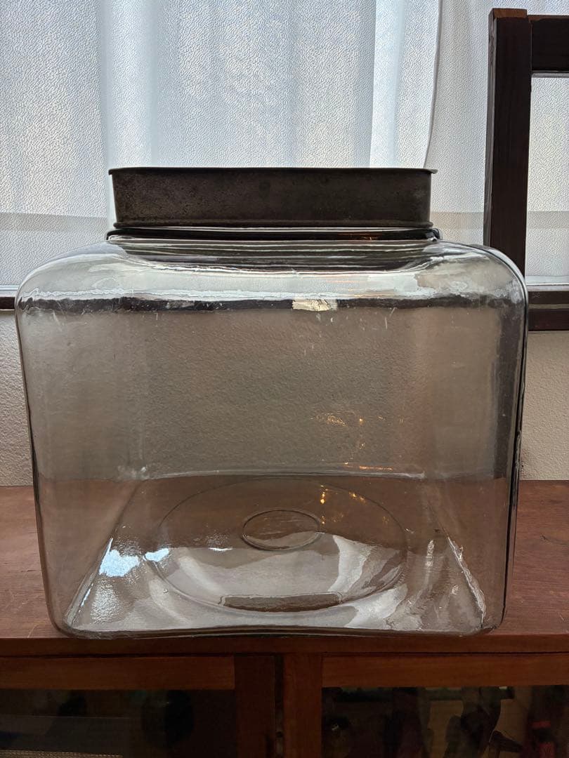 大正 特大 菓子瓶 ガラス瓶 気泡 ゆらゆらガラス 戦前 古道具 アンティーク