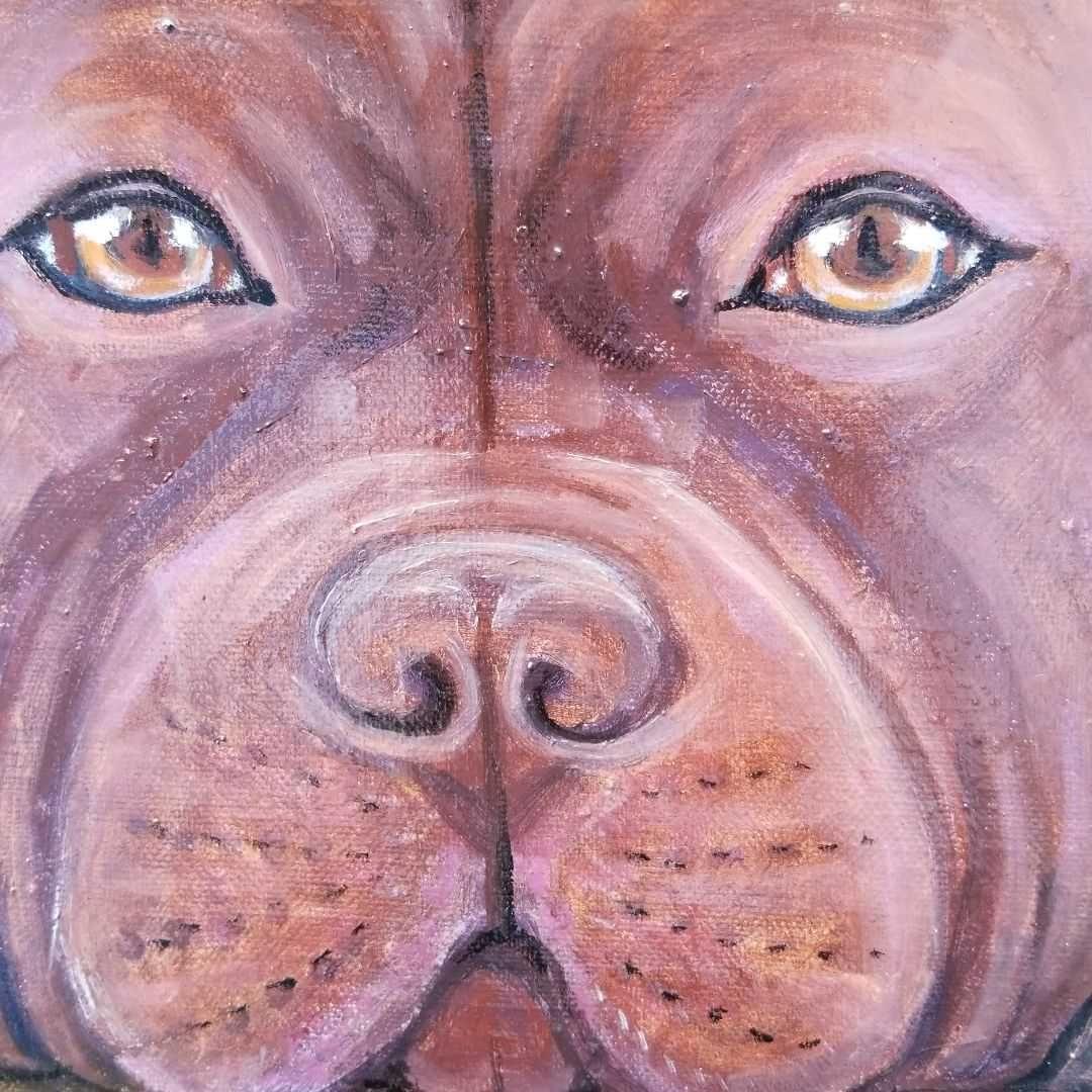 油絵　専用　窓からパパを見送る犬