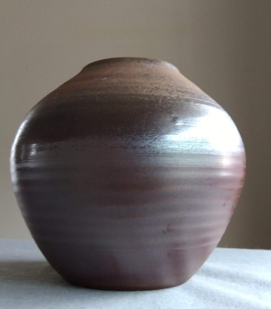 備前焼名工　幸崎達彦　落雁窯　還元焼成自然灰釉美逸品丸壺花器