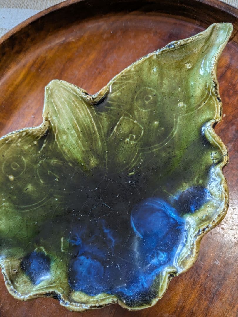 山口真人　織部焼　3足 蝶型陶器皿 緑と青のグラデーション