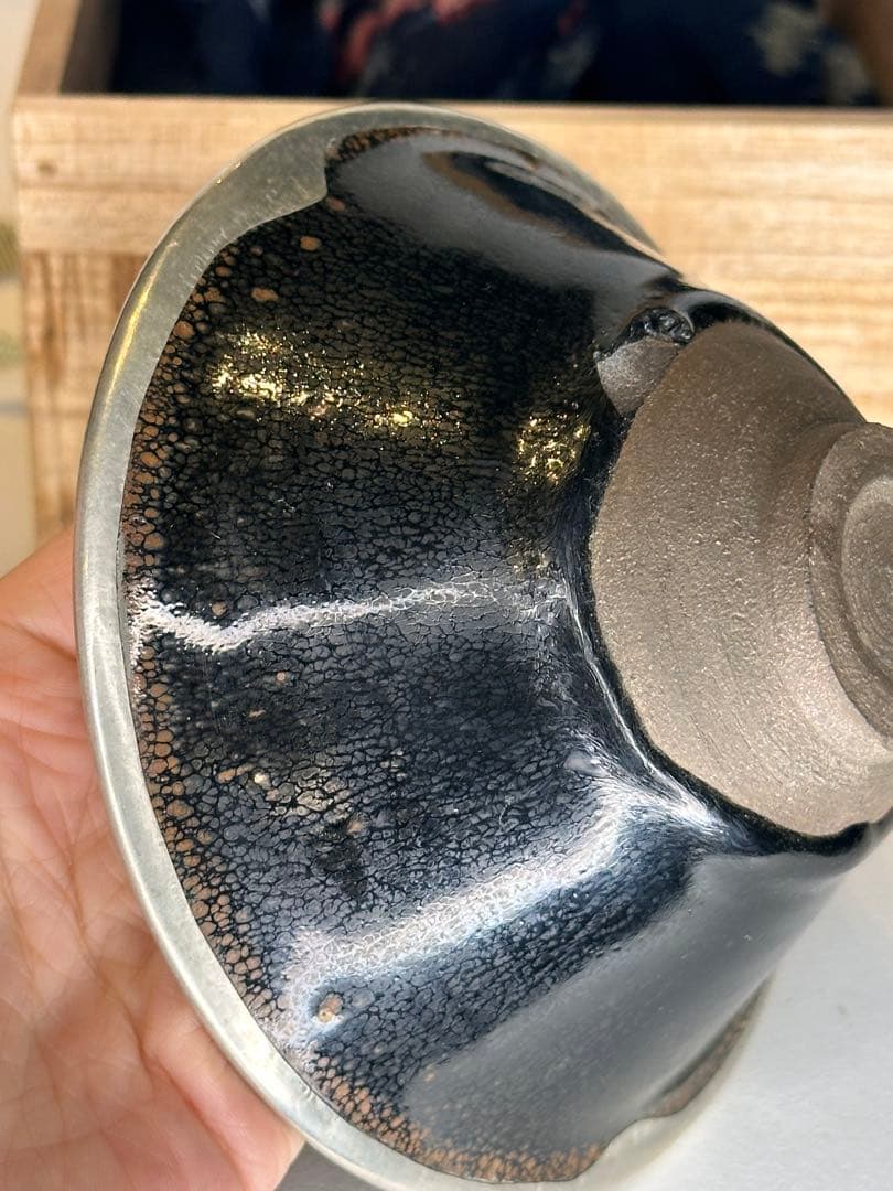 宋代 建盞 天目盞 銀覆輪付 共箱付