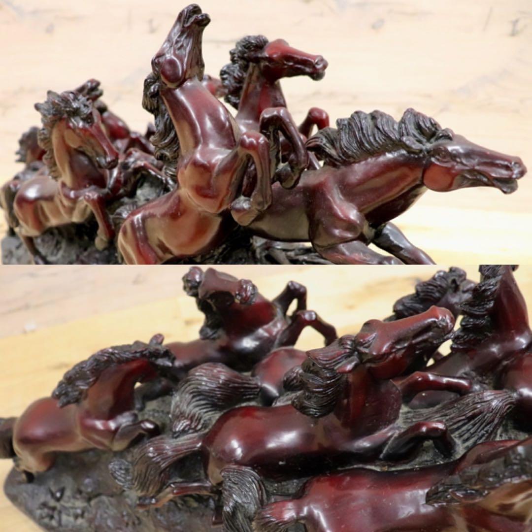 GMIH98A○九頭馬 馬の置物 縁起物 中国美術 木彫り風 樹脂製