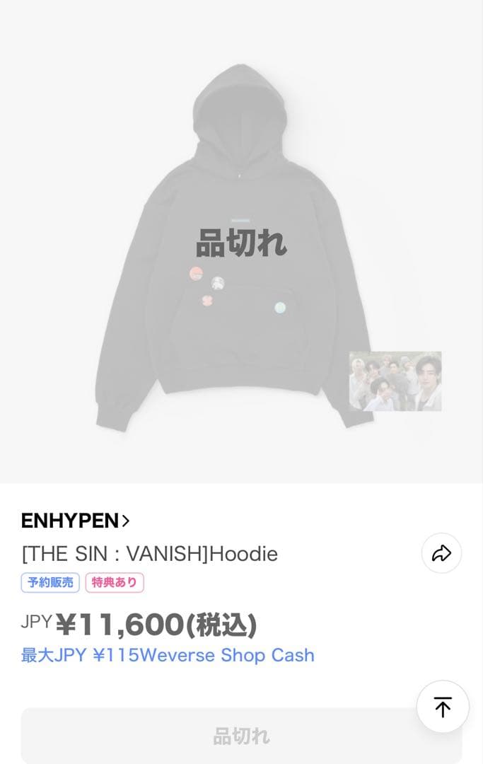 ENHYPEN VANISH フーディー　Sサイズ　団体フォト付き