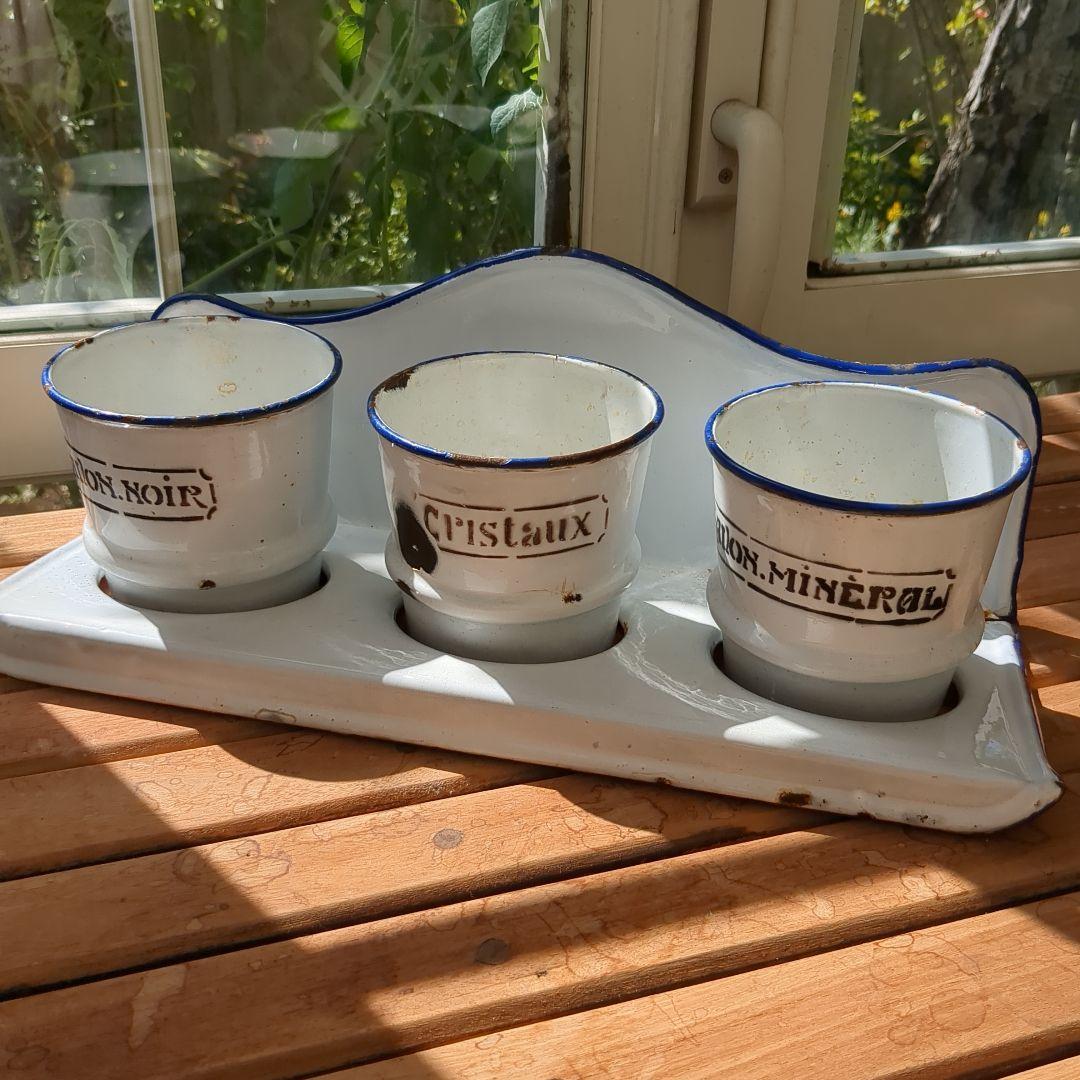 アンティーク　エナメルポット　3コンパートメント