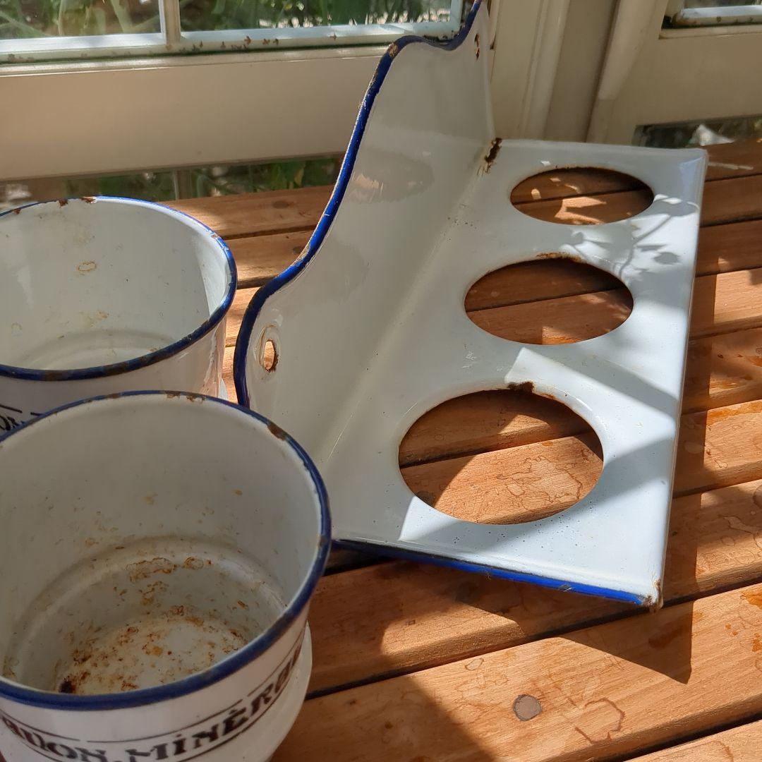 アンティーク　エナメルポット　3コンパートメント