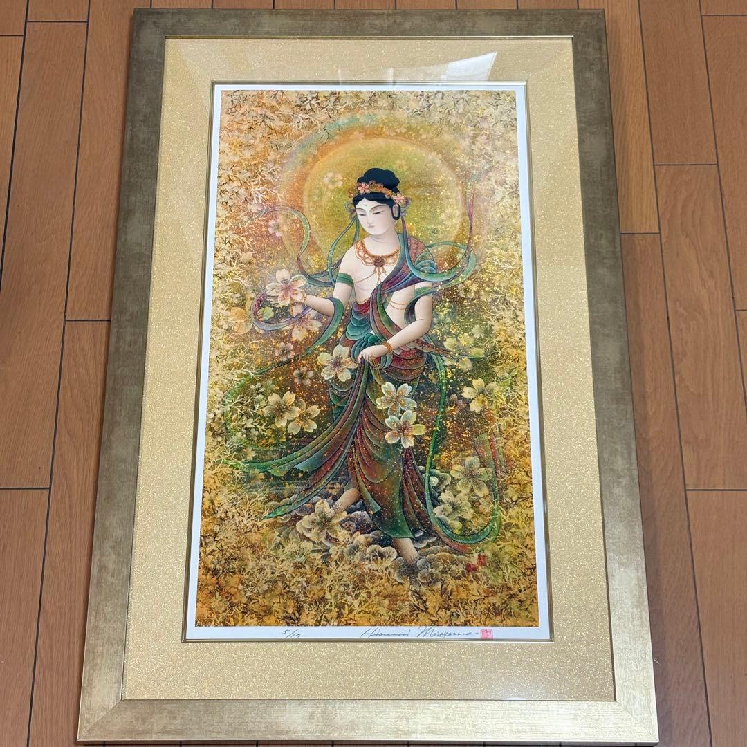 丸山寿美 ジグレー版画『飛天・桜華編む〜寿ぎの花飾り』額装 限定 美術複製